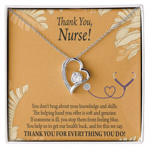Knowledge Skill Nurse Forever Love CZ Heart Necklace White Gold Standard Box